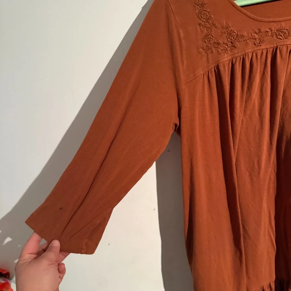 April Cornell XXL Top Embroidered Cottagecore Prarie Boho Floral Tiered Orange - Picture 2 of 6
